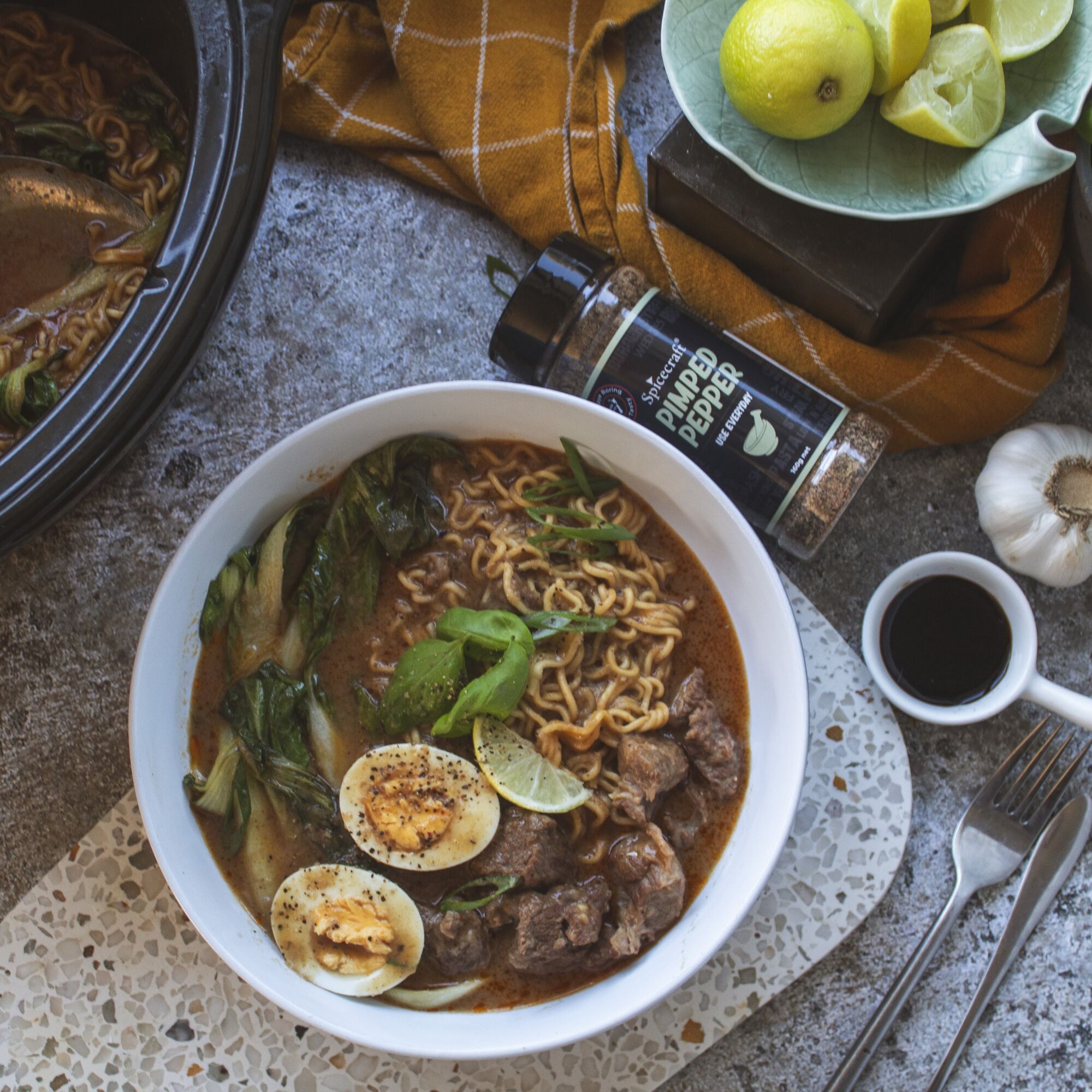 Slow Cooker Black Pepper Beef Ramen